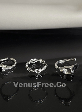 925纯银小众异形黑宝石爱心戒指