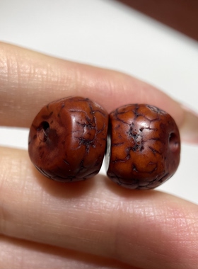 藏地手工镶嵌松石凤眼菩提一对14.2mm 马蹄形盘念过酥油味散珠171