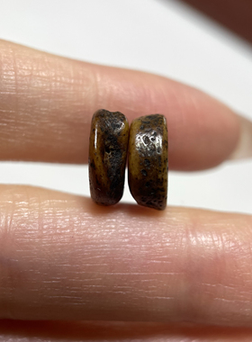 藏传百年牦牛骨灵骨珠一对11.3mm 原镶嵌松石看细节材质自观 998