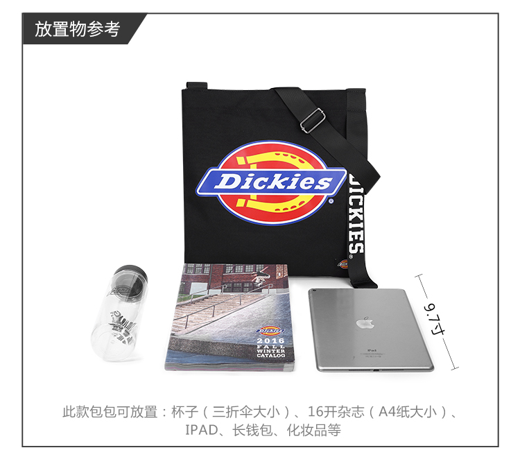 Dickies帆布书包单肩包女男大学生斜挎包大LOGO邮差包时尚包C232-图0