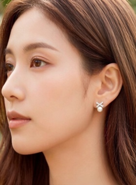 LH-天然淡水珍珠耳钉女双X款精致小巧日常通勤耳饰2026新款爆款