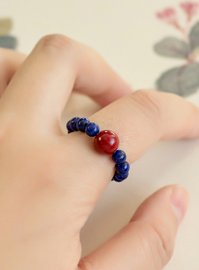 朱砂青金石戒指原创复古高级