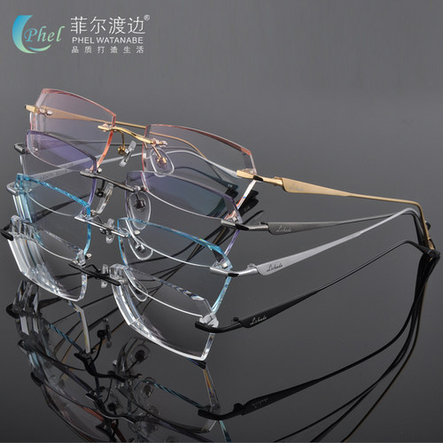 钻石切边眼镜 男款钛架无框近视商务架 变色大脸 配成品眼镜框N1 - 图3