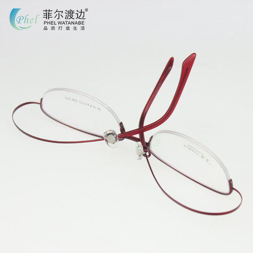 超轻钛架近视眼镜框 女款 半框钛眼镜架 配成品近视眼镜T9276 - 图1