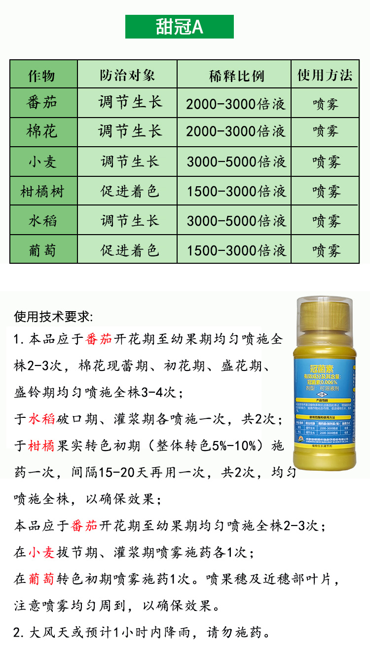 甜冠冠菌素 小麦水稻果树番茄葡萄柑橘着色上色增糖增甜剂 - 图0