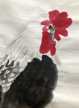 鸡冠花公鸡大吉大利纯手绘写意花鸟字画国画客厅玄关卧室装饰