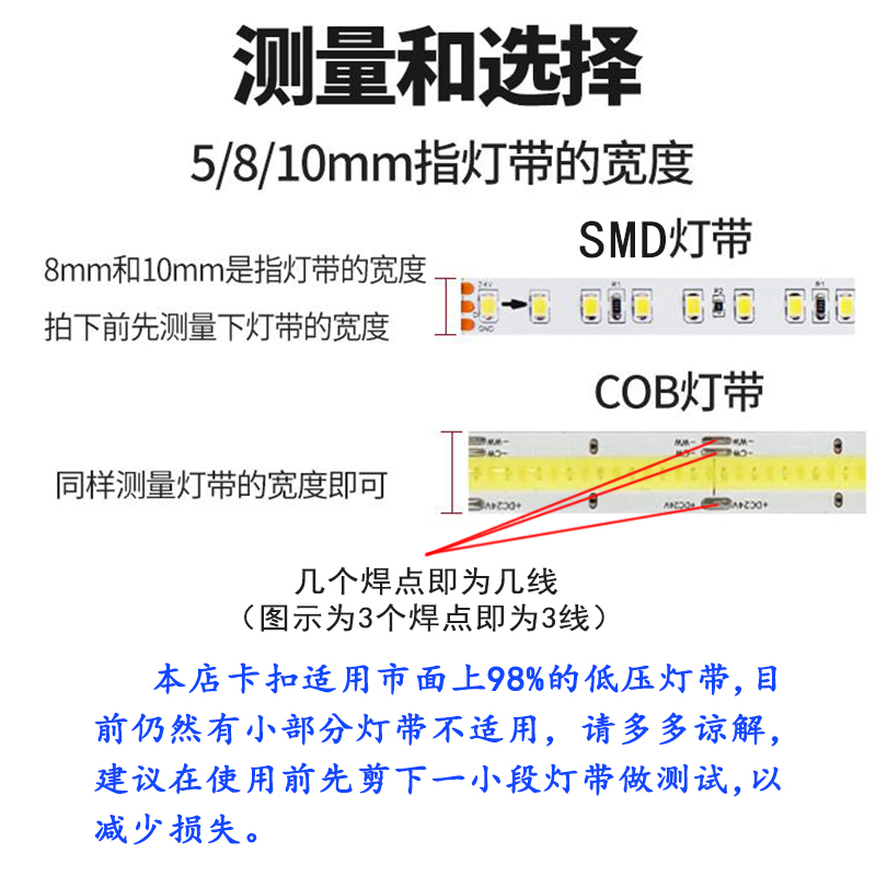 LED灯带90度直转角免焊接线头卡扣连接器配件COBSMD5mm8mm10mm12m - 图1