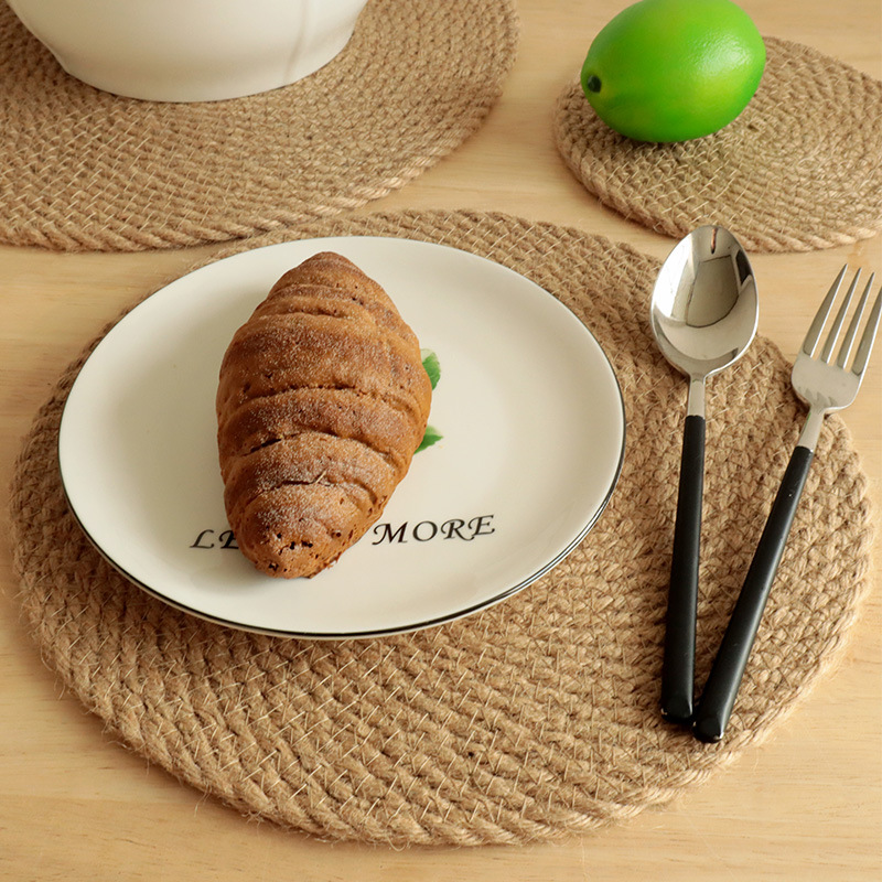 ins风日式亚麻编织餐垫餐桌装饰锅垫碗垫防烫简约亚麻草编隔热垫 - 图0
