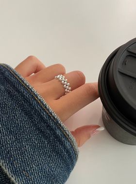 韩国925纯银米珠串珠戒指