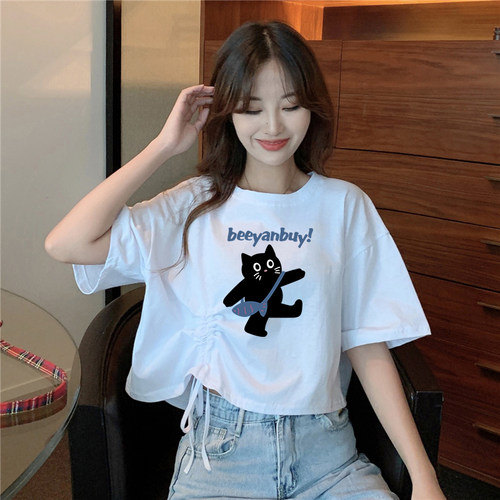辣妹风高腰短袖t恤女夏季宽松韩版ins潮甜酷女孩穿搭短款半袖上衣 - 图0