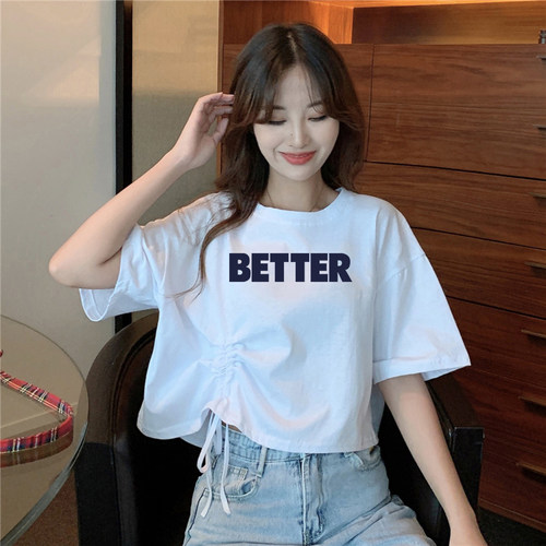 辣妹风高腰短袖t恤女夏季宽松韩版ins潮甜酷女孩穿搭短款半袖上衣 - 图1