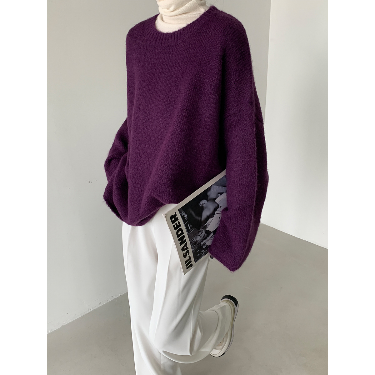 PAPERLLL辛间拉毛套头毛衣三件套女秋冬立体感围巾休闲时尚套装 - 图2