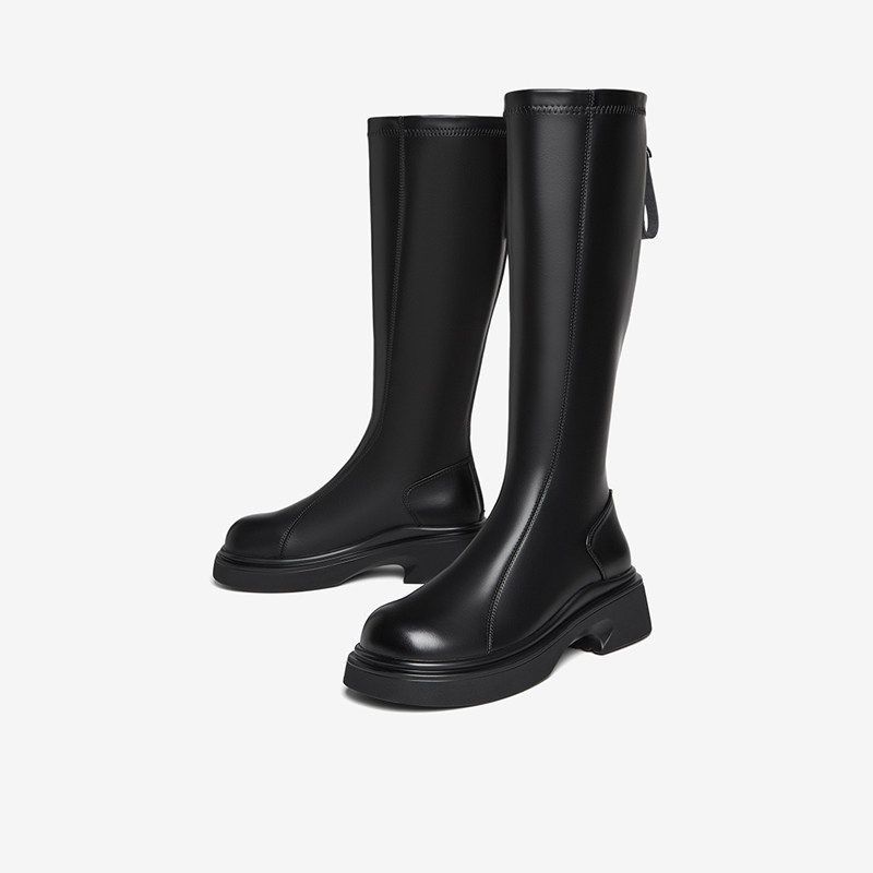 百思图冬商场新款加绒粗腿显瘦厚底增高骑士靴女长靴BP861DG4,淘宝优惠券,粉丝福利购,淘宝优惠卷