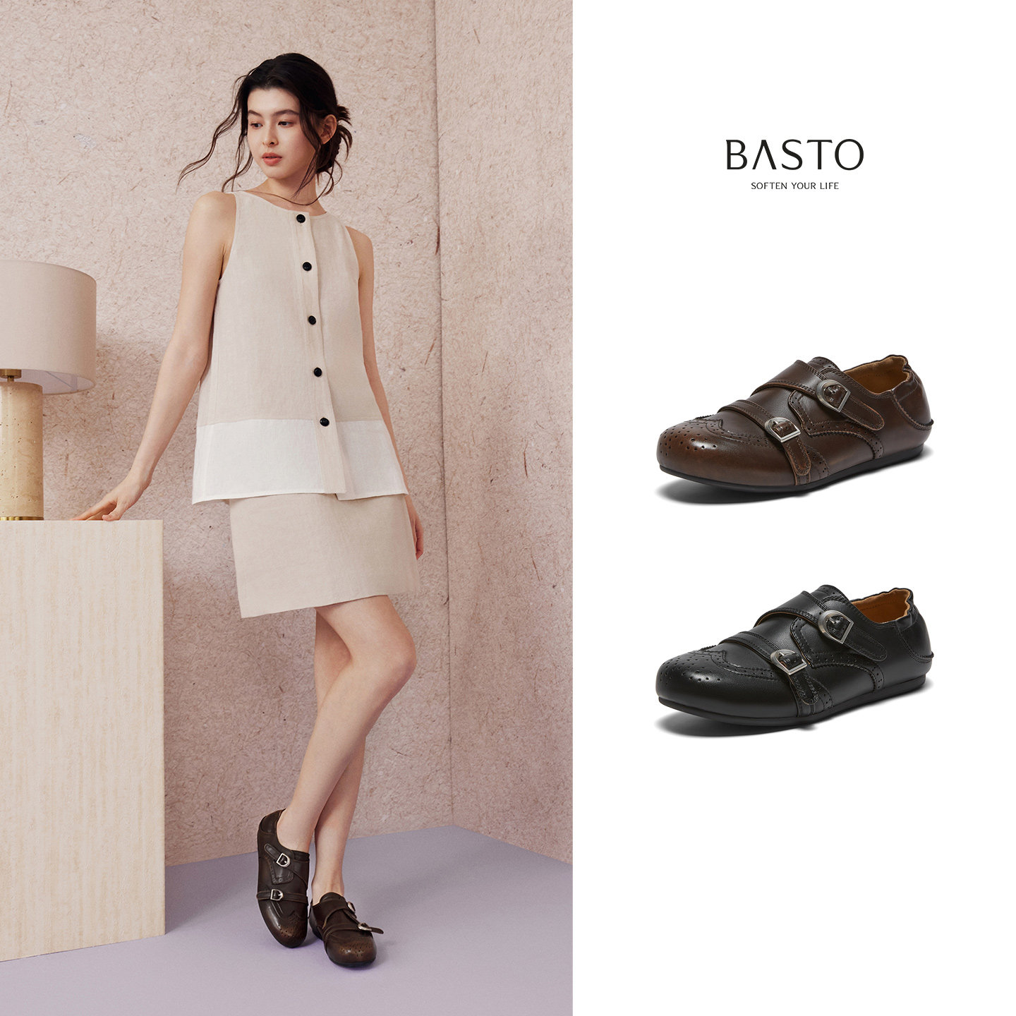 百思图26春新款英伦风布洛克牛津乐福鞋皮鞋孟克鞋女单鞋D3836AM6,淘宝优惠券,粉丝福利购,淘宝优惠卷