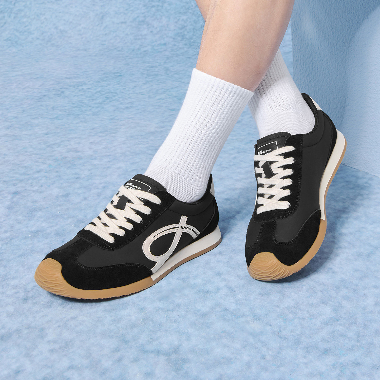 百思图2025秋新款潮流复古牛皮德训鞋男跑步鞋运动休闲鞋C5091CM5,淘宝优惠券,粉丝福利购,淘宝优惠卷