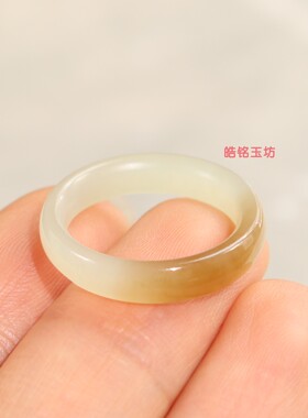 新疆和田玉糖青平安戒16号带鉴定