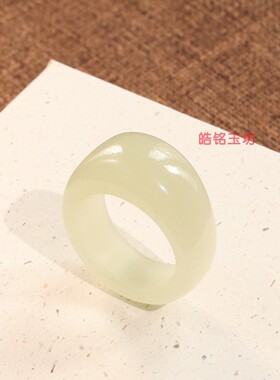 保真和田玉宽版黄口馒头戒14号