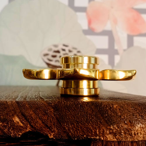 七宝莲花黄铜手捻转金轮缩微胶片指尖陀螺观音六字文殊手指捻转轮 - 图1