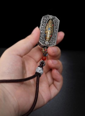 尼泊尔金刚杵转筒天珠黄财神吊坠