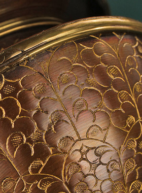 尼泊尔藏式紫铜描金雕花宝瓶米罐