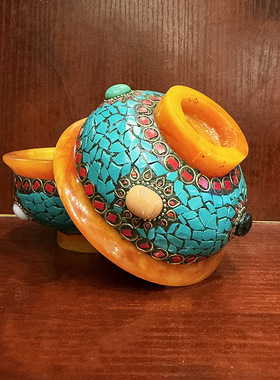 尼泊尔手工仿绿松石供水碗10cm