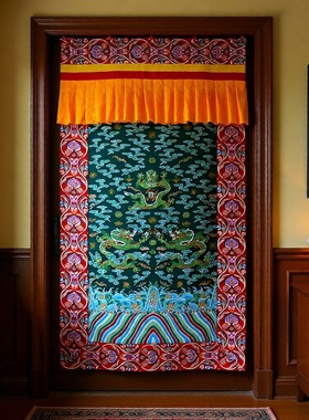 藏式图案门帘2025年新款单面提花双层加厚佛堂隔断门帘