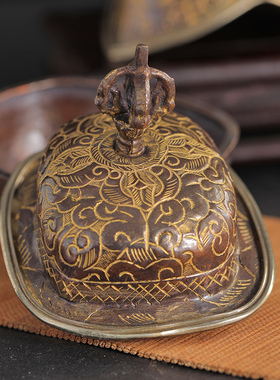 尼泊尔手工紫铜鎏金格桑花托巴碗