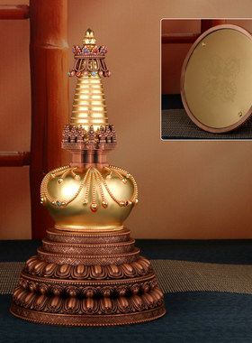纯黄铜镀金雕花嘎当塔摆件佛塔