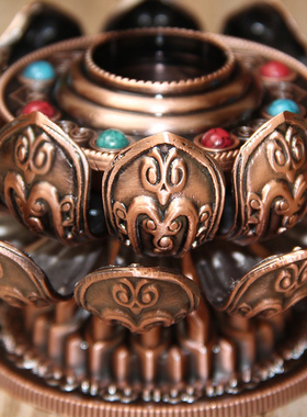 藏传合金莲花手摇底座藏族用品