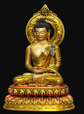 尼泊尔纯铜手工錾刻三宝佛像摆件