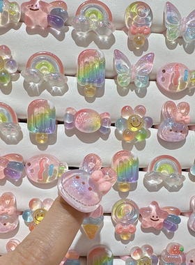 新款电镀戒指卡通迷你混合手工奶油胶树脂配件饰品材料批发