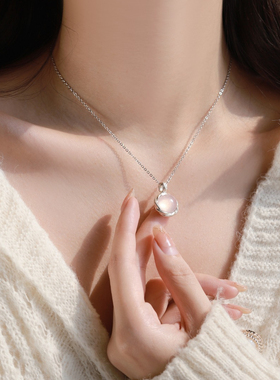 天然芙蓉石粉晶纯银项链