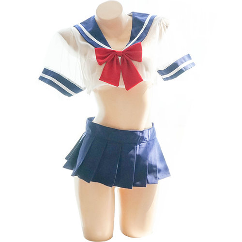茶小啾少女齐短裙海军半乳透明水手服学院性感情趣套装半乳超短裙 - 图3