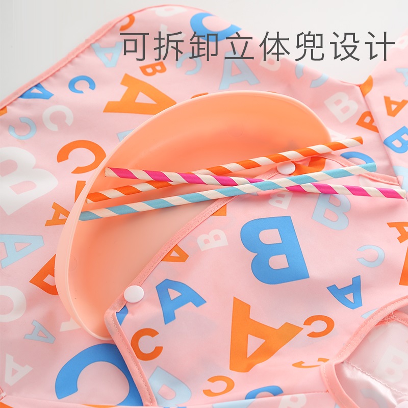 Long-sleeved baby bib for eating, anti-dirty and reverse-wearing