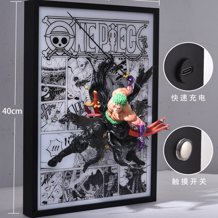 海贼王路飞索隆山治娜美罗宾罗鹰眼火拳艾斯3D立体灯光画送礼物