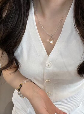 白水晶露珠项链女轻奢通透小众设计高级感新款精致颈链百搭送女友