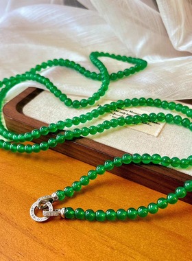 新中式复古玻璃体冰种翡翠正阳绿色天然冰种绿玉髓项链玛瑙毛衣链