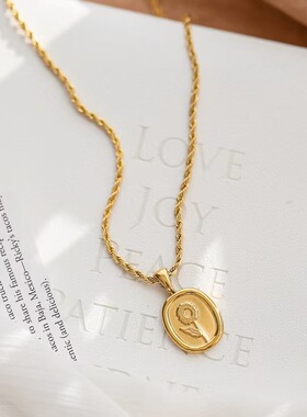 新款ins冷淡风法式复古向日葵花朵吊坠项链 不锈钢镀18K项饰配饰