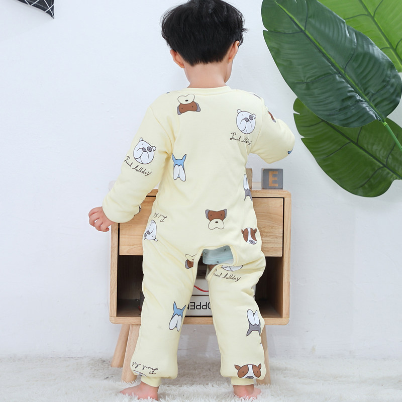 儿童连体睡衣2-7宝宝夹棉加厚男童开档爬服保暖小童女童睡袋秋冬5