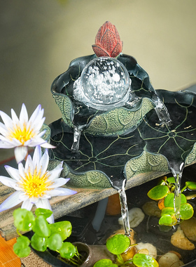 客厅荷花水晶球流水摆件小型鱼缸