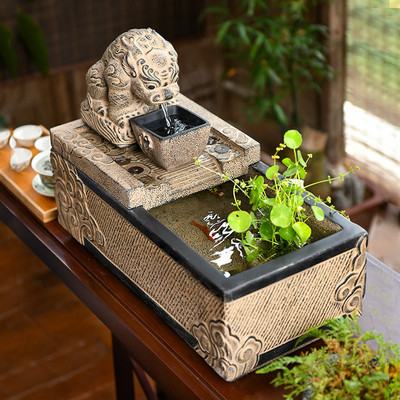 生财循环流水鱼缸吸水兽长方形人造石槽鱼缸室内水系景观流水摆件,淘宝优惠券,粉丝福利购,淘宝优惠卷