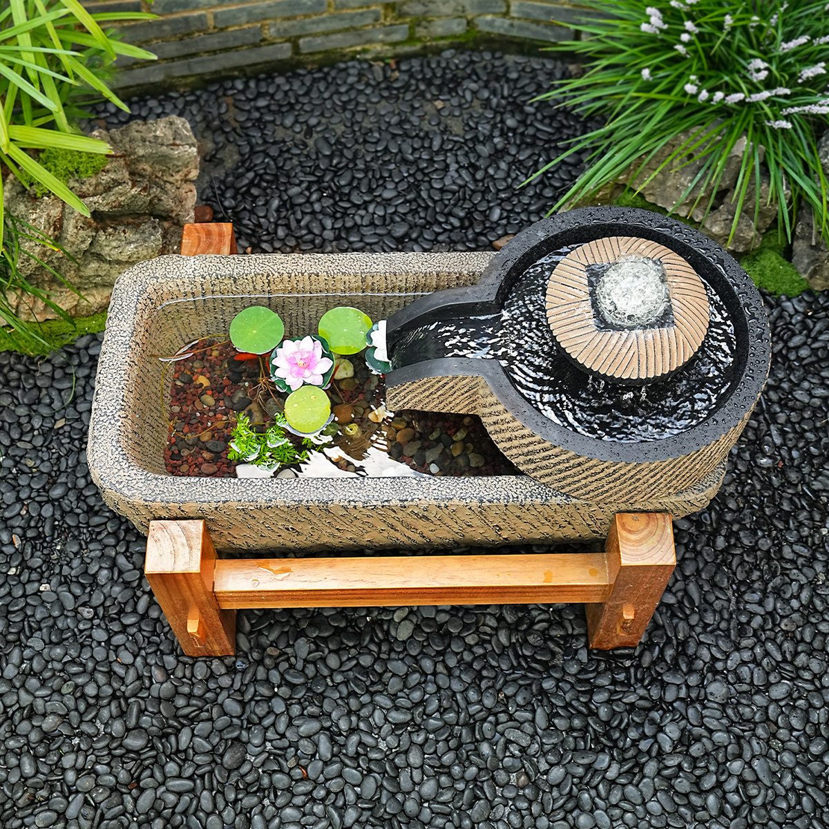 户外庭院流水景观 长方形人造石磨石槽鱼缸水晶球循环水流水摆件,淘宝优惠券,粉丝福利购,淘宝优惠卷