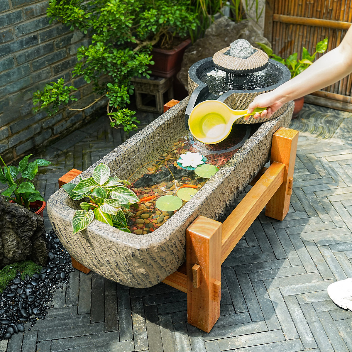 户外庭院流水景观 长方形人造石磨石槽鱼缸水晶球循环水流水摆件,淘宝优惠券,粉丝福利购,淘宝优惠卷