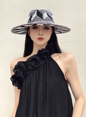 草帽出游欧美女夏季平檐