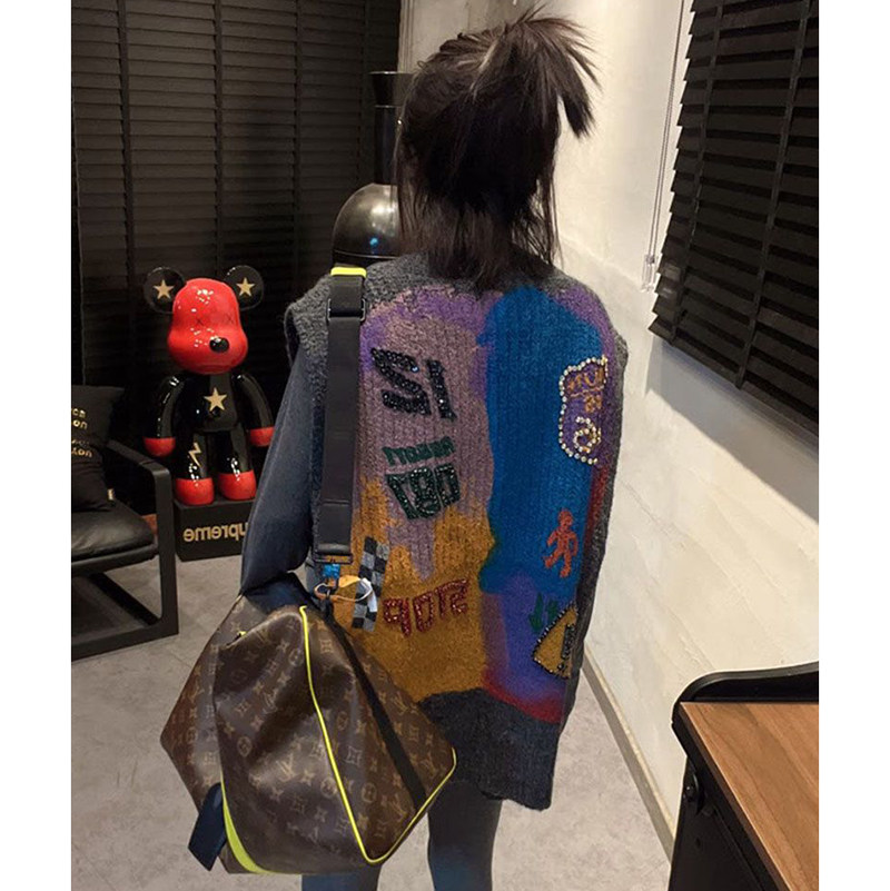 胖mm特大码300斤拼色字母后背单排扣针织马夹女秋冬毛衣马甲外套,淘宝优惠券,粉丝福利购,淘宝优惠卷