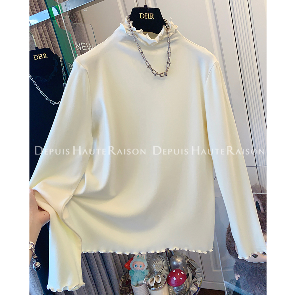 胖mm特大码300斤木耳花边德绒长袖T恤打底衫女秋冬季宽松内搭上衣 - 图1