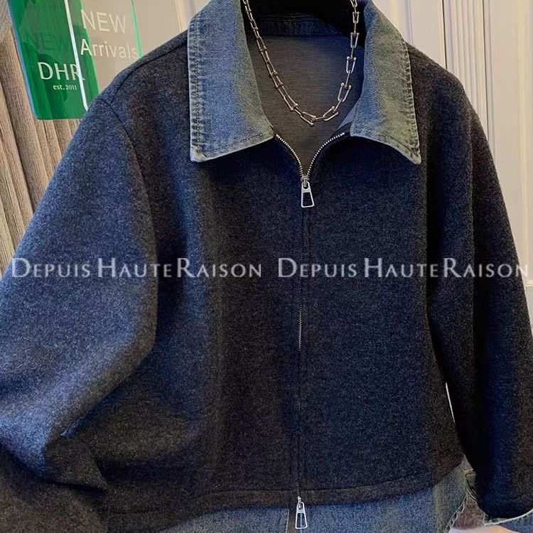 胖mm大码300斤牛仔拼接假两件卫衣外套女秋冬厚款双拉链翻领夹克,淘宝优惠券,粉丝福利购,淘宝优惠卷