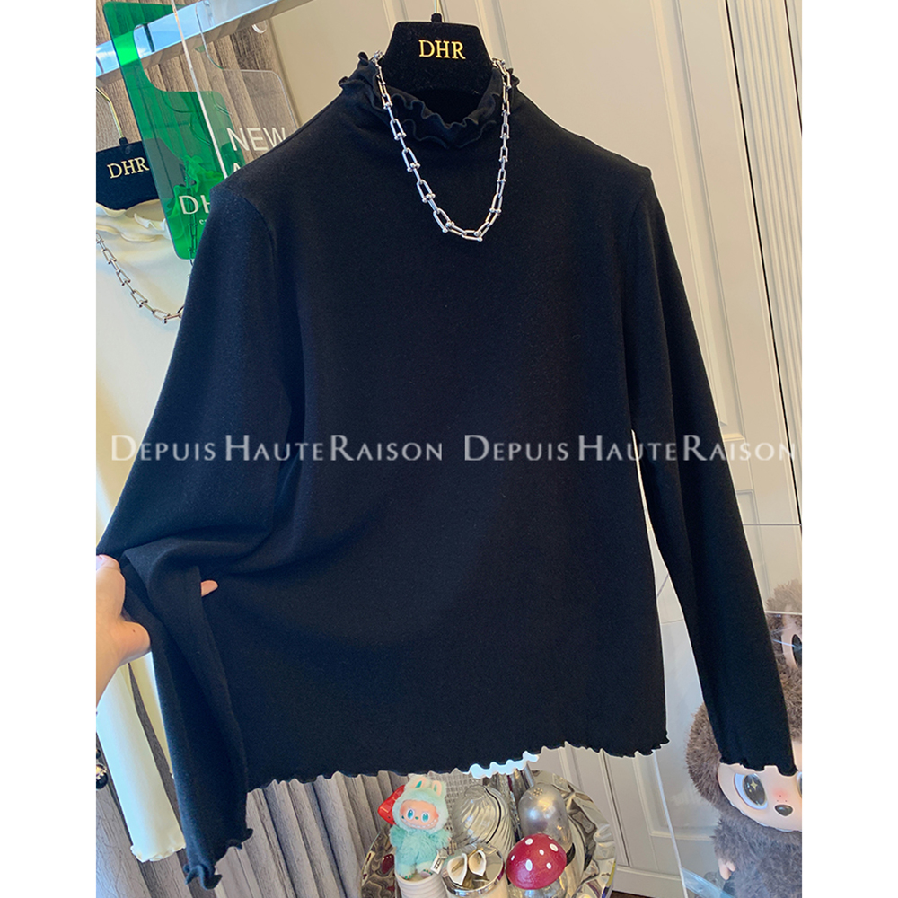 胖mm特大码300斤木耳花边德绒长袖T恤打底衫女秋冬季宽松内搭上衣 - 图2