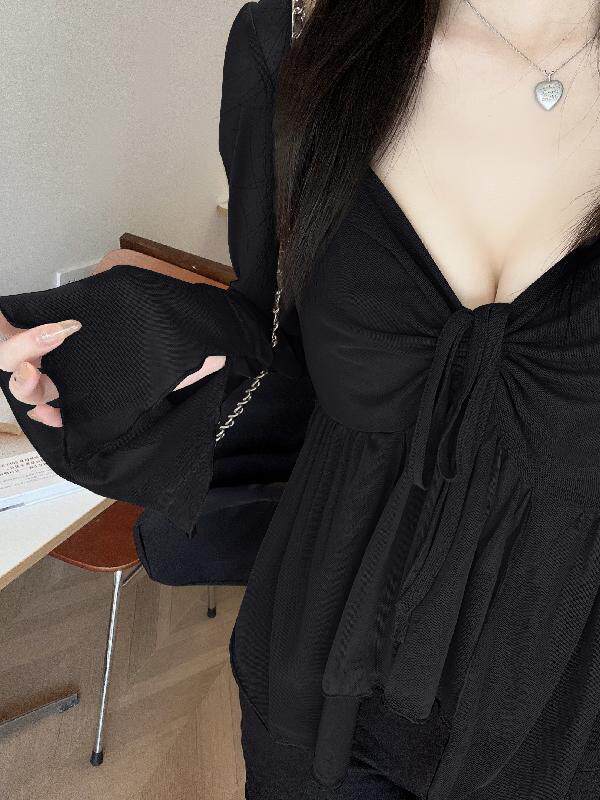 胖mm特大码300斤性感辣妹低领露胸衬衫不规则纯欲风上衣女春秋款 - 图2