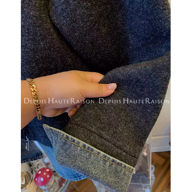 胖mm大码300斤牛仔拼接假两件卫衣外套女秋冬厚款双拉链翻领夹克,淘宝优惠券,粉丝福利购,淘宝优惠卷